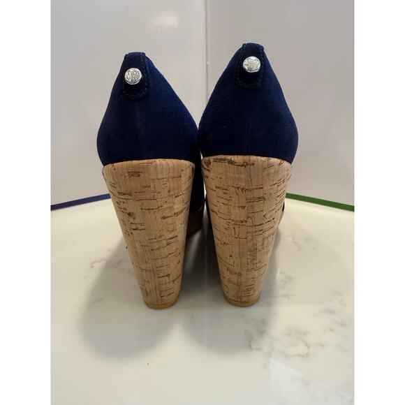 Stuart Weitzman Corkswoon Navy Wedges Size 6.5 w Dust Bag ASO Princess Kate - Picture 5 of 11